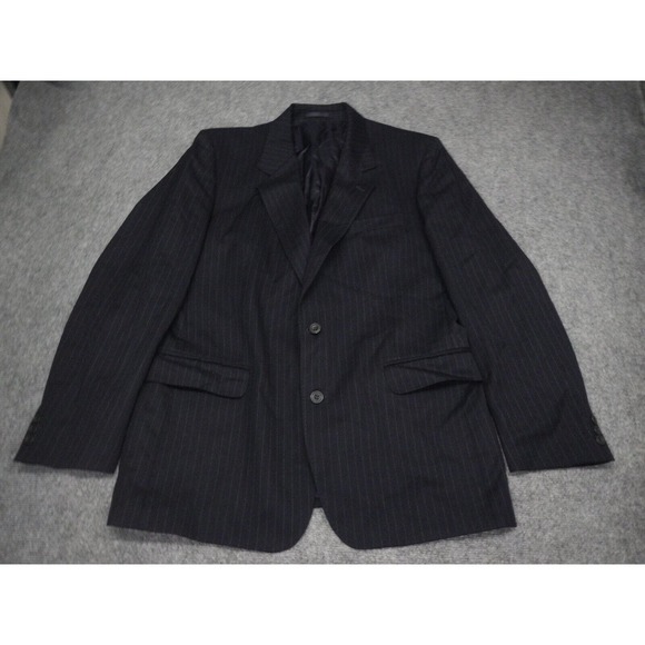 Austin Reed‎ Blazer Jacket Mens 44L Black Striped Wool Two Button Front Lined - Picture 1 of 14
